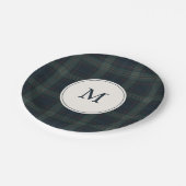 Elegante Marine Blauw en Groen Plakken Monogram Papieren Bordje (Gekanteld)