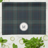 Elegante Marine Blauw en Groen Plakken Monogram Theedoek (Gevouwen)