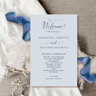 Elegante Marine Blauw en Zilver Wedding Programma
