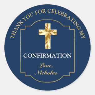 Elegante marine blauw goud jongens bevestiging dan ronde sticker