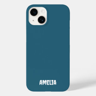 Elegante Marine Blauw Wit Gepersonaliseerde Naam Case-Mate iPhone 14 Hoesje