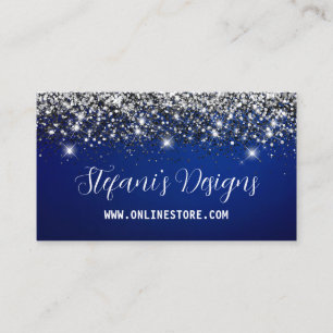 Elegante Marine blauw zilveren faux glitter Online Visitekaartje