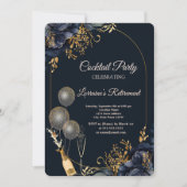 Elegante Marine Blauwe Bloemballonnen, Wijn Pensio Kaart (Voorkant)