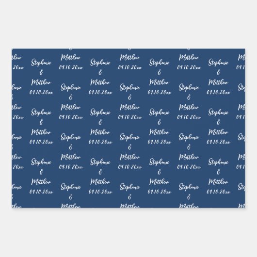 Elegante marine blauwe bruid bruidegom namen bruil inpakpapier vel (Voorkant)
