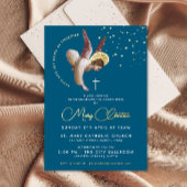 Elegante Marine Blauwe Engel Kruis Religieuze Doop Folie Uitnodiging