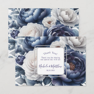 Elegante Marine Blauwe pioenen & witte rozen bruil Bedankkaart