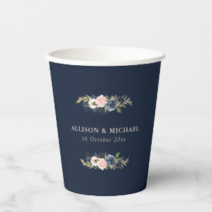 Elegante marine & blozen bloemenbruiloft papieren bekers