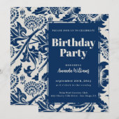 Elégante Marine Blue Anniversaire Fête Invitation (Devant / Derrière)