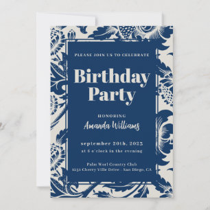 Elégante Marine Blue Anniversaire Fête Invitation