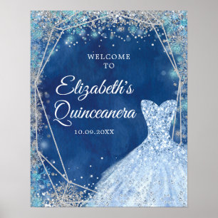Elégante Marine Blue Winter Quinceañera Affiche de