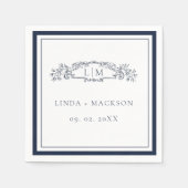 Elegante marine botanische kam monogram bruiloft servet (Voorkant)