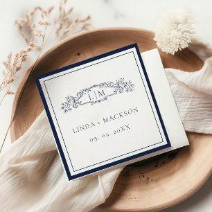 Elegante marine botanische kam monogram bruiloft servet