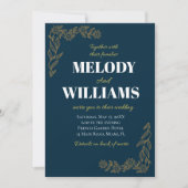 Elegante marine en gouden bruiloft uitnodiging (Voorkant)