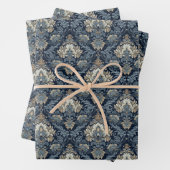 Elegante marine en ivoor damast jacquard patroon inpakpapier vel (In situ)