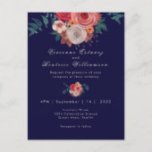 Elegante marine en rode roos waterverf bruiloft briefkaart (Voorkant)