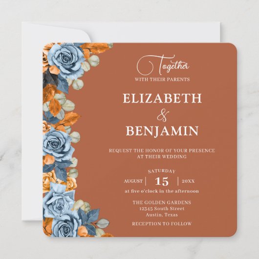 Elegante marine en roest donkere terracota boho br kaart (Voorkant)