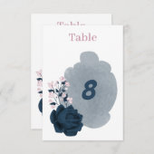 Elégante marine et fleurs roses numéro de table (Devant / Derrière)