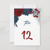 Elégante marine & fleurs rouges numéro de table (Devant)