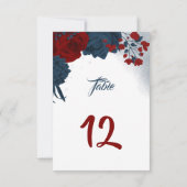 Elégante marine & fleurs rouges numéro de table (Dos)