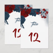 Elégante marine & fleurs rouges numéro de table (Devant / Derrière)