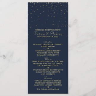 Elegante Marine & Goud Vallende Sterren Bruiloft M Menu