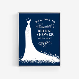 Elegante marine huwelijksjurk bruidsfeest verwelko poster