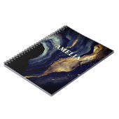 Elegante marine marmer kunst faux gouden glitter notitieboek (Linkerzijde)