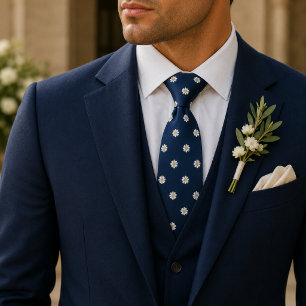 Elegante marine micro-madeliefjes bloempatroon stropdas