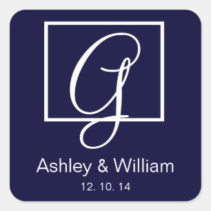 Elegante Marine Monogram Bruiloft Favor Labels