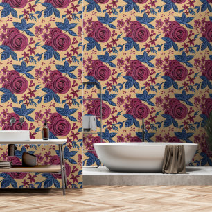 Elegante marine roodbloemige waterverf behang