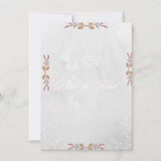 Elegante marine & roze bloemige hoekige trouwuitno kaart