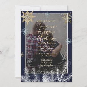 Elegante Marine Rustieke Winter Snowflakes Wedding Kaart