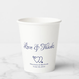 Elegante marine wit aangepaste script harten bruil papieren bekers