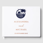 Elegante Marine Witte Palm Tree Coastal Wedding Gastenboek (Voorkant)