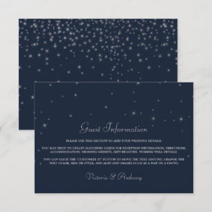 Elegante Marine & Zilver Vallende Sterren Bruiloft Informatiekaartje