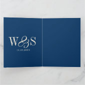 Elegante marineblauw initiaal bruidsparen kaart (Binnen)
