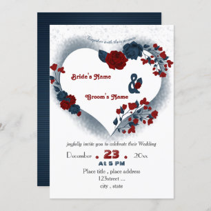 elegante marineblauw rode florale liefde hart kaart