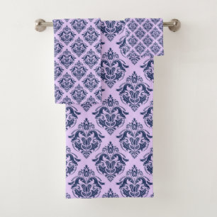Elegante marineblauwe damast op lavendel bad handdoek