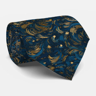 Elegante marineblauwe en gouden abstracte swirl stropdas