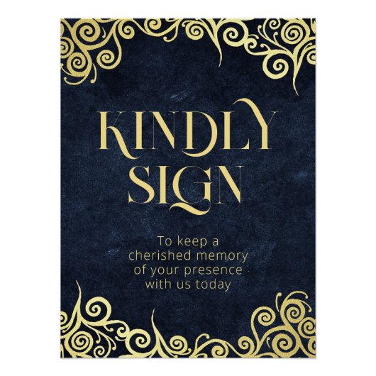 Elegante marineblauwe en gouden 'Kindly Sign' post Perfect Poster (Voorkant)