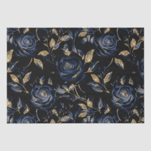 Elegante marineblauwe en gouden roos bloempatroon tissuepapier