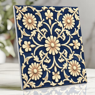Elegante marineblauwe en ivoorkleurige madeliefjes tegeltje