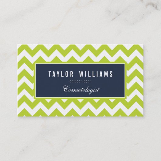 Elegante, marineblauwe en limoengroene Chevron Visitekaartje (Voorkant)