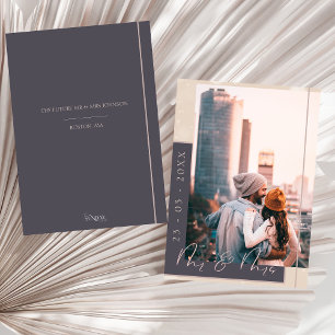 Elegante marineblauwe en roze gouden fototrouwdag save the date