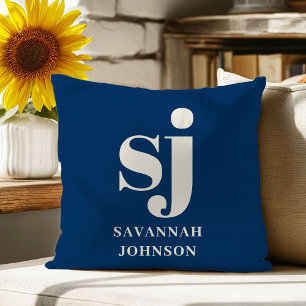 Elegante marineblauwe monogram beginletters kussen
