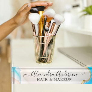 Elegante marmeren blauwe en witte agaat gouden gli naambordje