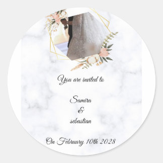 Elegante marmeren gouden bloemen-huwelijksuitnodig ronde sticker