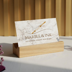 Elegante Marmeren Waterverf Gouden Pen Schrijfserv Visitekaartje