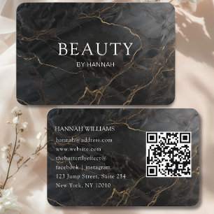 Elegante Marmeren Zwart-Gouden Salon QR-code Visitekaartje