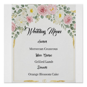 Elegante Marokkaanse Gouden Bloemen Wedding Menu Perfect Poster